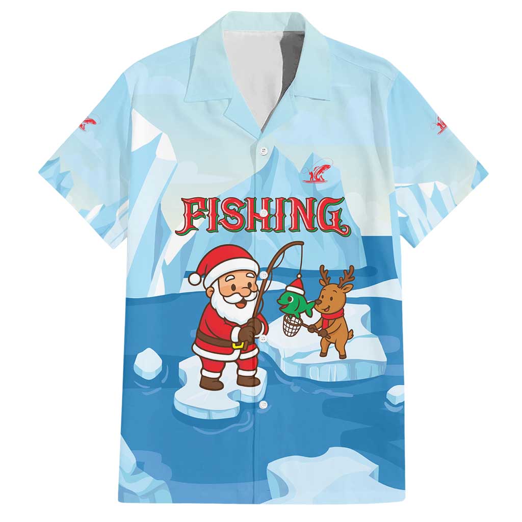 Christmas Fishing Hawaiian Shirt with Santa Claus Reindeer Iceberg and Merry Fishmas Design - Wonder Print Shop