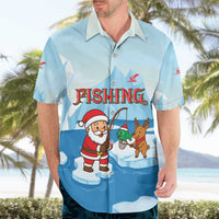 Christmas Fishing Hawaiian Shirt with Santa Claus Reindeer Iceberg and Merry Fishmas Design - Wonder Print Shop
