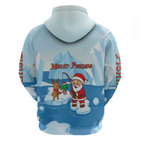 Christmas Fishing Hoodie with Santa Claus Reindeer Iceberg and Merry Fishmas Design - Wonder Print Shop