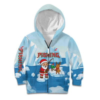 Christmas Fishing Kid Hoodie with Santa Claus Reindeer Iceberg and Merry Fishmas Design - Wonder Print Shop