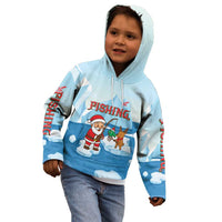 Christmas Fishing Kid Hoodie with Santa Claus Reindeer Iceberg and Merry Fishmas Design - Wonder Print Shop