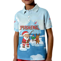 Christmas Fishing Kid Polo Shirt with Santa Claus Reindeer Iceberg and Merry Fishmas Design - Wonder Print Shop