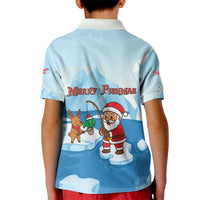 Christmas Fishing Kid Polo Shirt with Santa Claus Reindeer Iceberg and Merry Fishmas Design - Wonder Print Shop