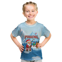 Christmas Fishing Kid T Shirt with Santa Claus Reindeer Iceberg and Merry Fishmas Design - Wonder Print Shop