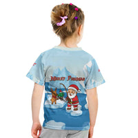 Christmas Fishing Kid T Shirt with Santa Claus Reindeer Iceberg and Merry Fishmas Design - Wonder Print Shop