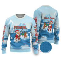Christmas Fishing Ugly Christmas Sweater with Santa Claus Reindeer Iceberg and Merry Fishmas Design - Wonder Print Shop