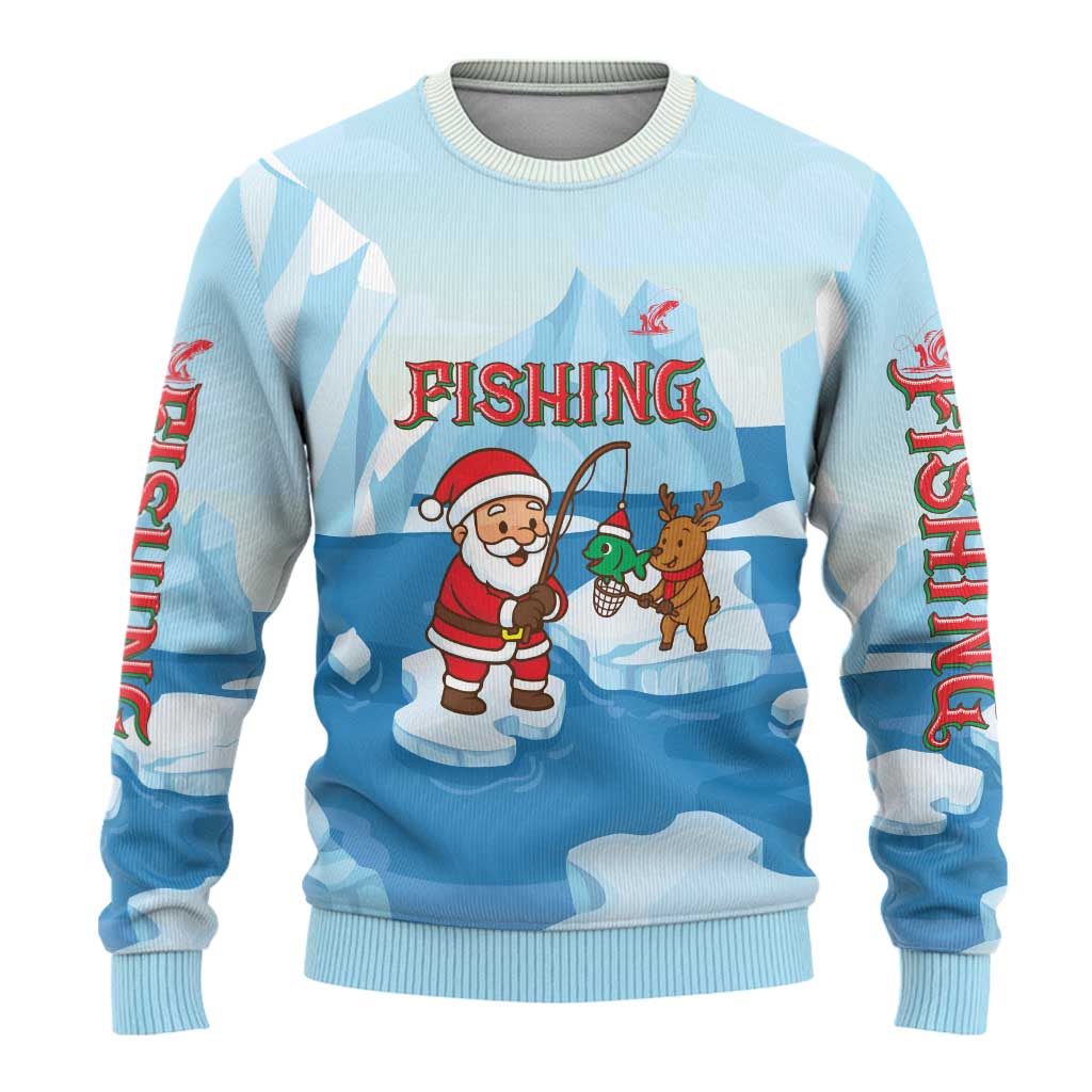 Christmas Fishing Ugly Christmas Sweater with Santa Claus Reindeer Iceberg and Merry Fishmas Design - Wonder Print Shop