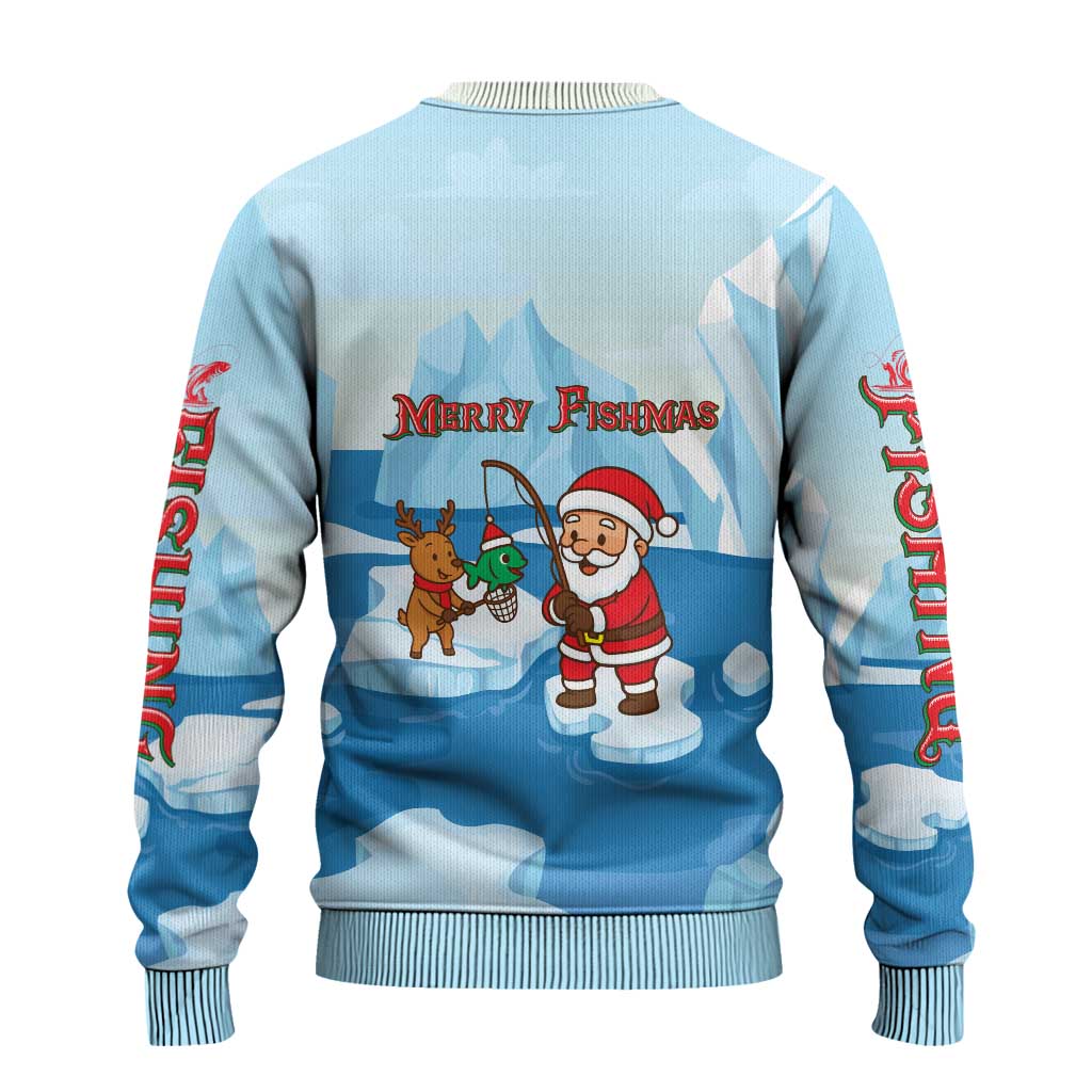 Christmas Fishing Ugly Christmas Sweater with Santa Claus Reindeer Iceberg and Merry Fishmas Design - Wonder Print Shop