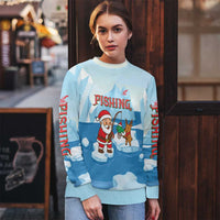 Christmas Fishing Ugly Christmas Sweater with Santa Claus Reindeer Iceberg and Merry Fishmas Design - Wonder Print Shop