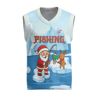 Christmas Fishing Christmas Knitted V-Neck Vest with Santa Claus Reindeer Iceberg and Merry Fishmas Design - Wonder Print Shop