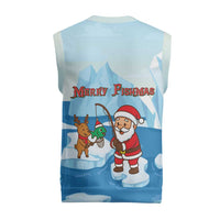 Christmas Fishing Christmas Knitted V-Neck Vest with Santa Claus Reindeer Iceberg and Merry Fishmas Design - Wonder Print Shop