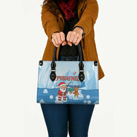 Christmas Fishing Leather Bag with Santa Claus Reindeer Iceberg and Merry Fishmas Design - Wonder Print Shop