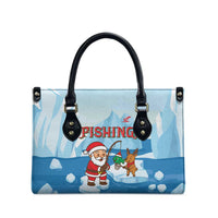 Christmas Fishing Leather Bag with Santa Claus Reindeer Iceberg and Merry Fishmas Design - Wonder Print Shop