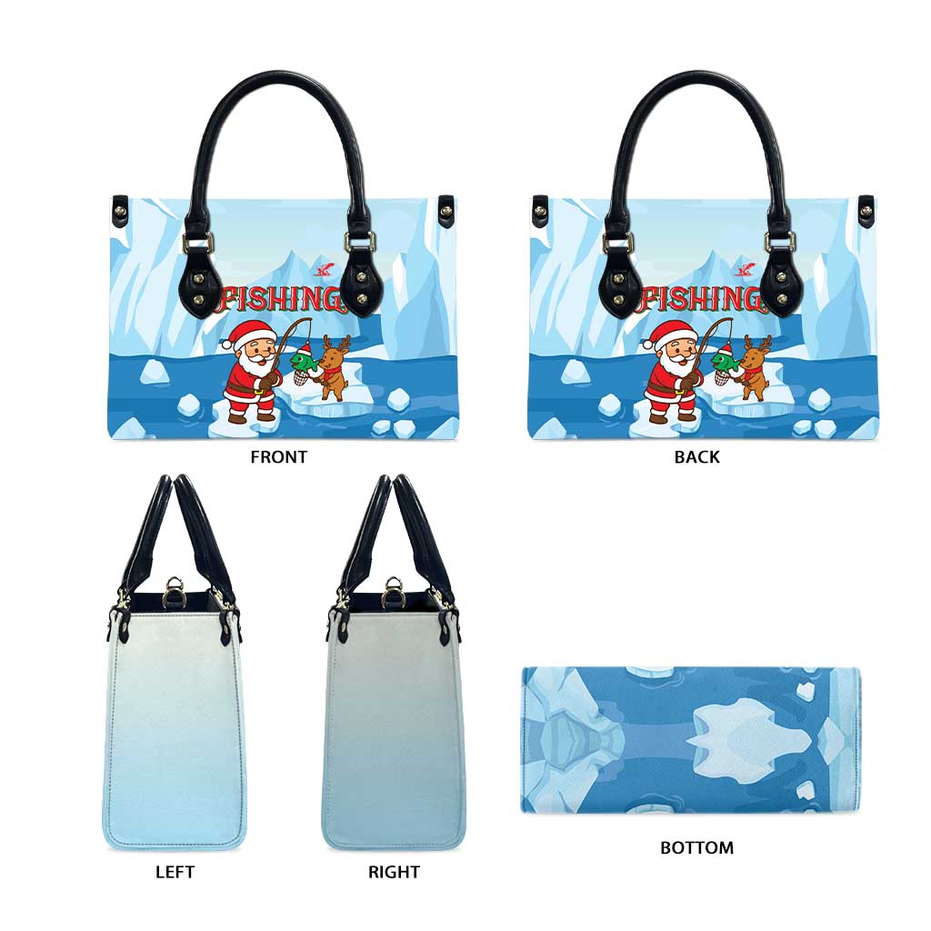 Christmas Fishing Leather Bag with Santa Claus Reindeer Iceberg and Merry Fishmas Design - Wonder Print Shop