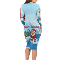 Christmas Fishing Long Sleeve Bodycon Dress with Santa Claus Reindeer Iceberg and Merry Fishmas Design - Wonder Print Shop
