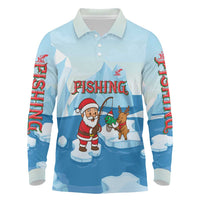 Christmas Fishing Long Sleeve Polo Shirt with Santa Claus Reindeer Iceberg and Merry Fishmas Design - Wonder Print Shop