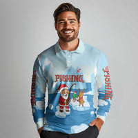 Christmas Fishing Long Sleeve Polo Shirt with Santa Claus Reindeer Iceberg and Merry Fishmas Design - Wonder Print Shop
