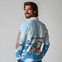 Christmas Fishing Long Sleeve Polo Shirt with Santa Claus Reindeer Iceberg and Merry Fishmas Design - Wonder Print Shop