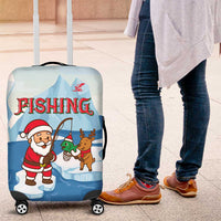 Christmas Fishing Luggage Cover with Santa Claus Reindeer Iceberg and Merry Fishmas Design - Wonder Print Shop
