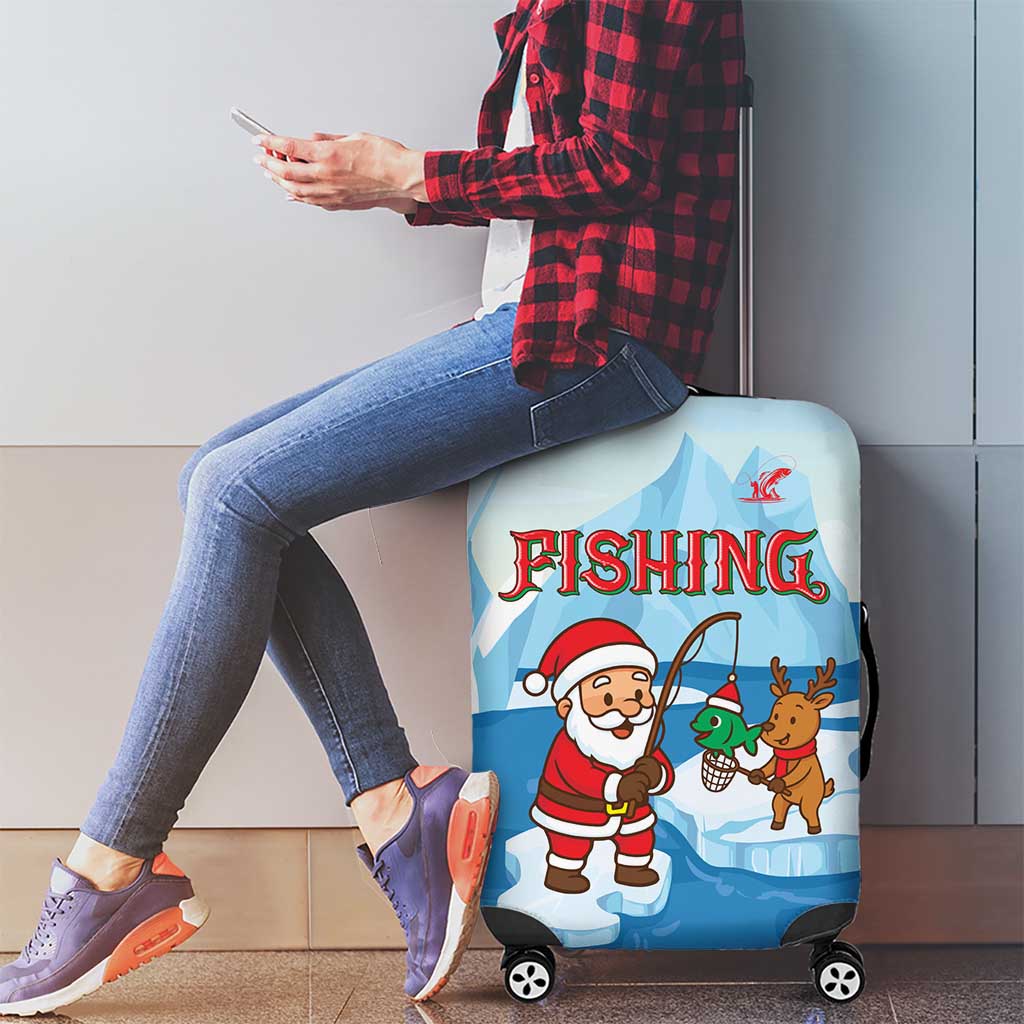Christmas Fishing Luggage Cover with Santa Claus Reindeer Iceberg and Merry Fishmas Design - Wonder Print Shop