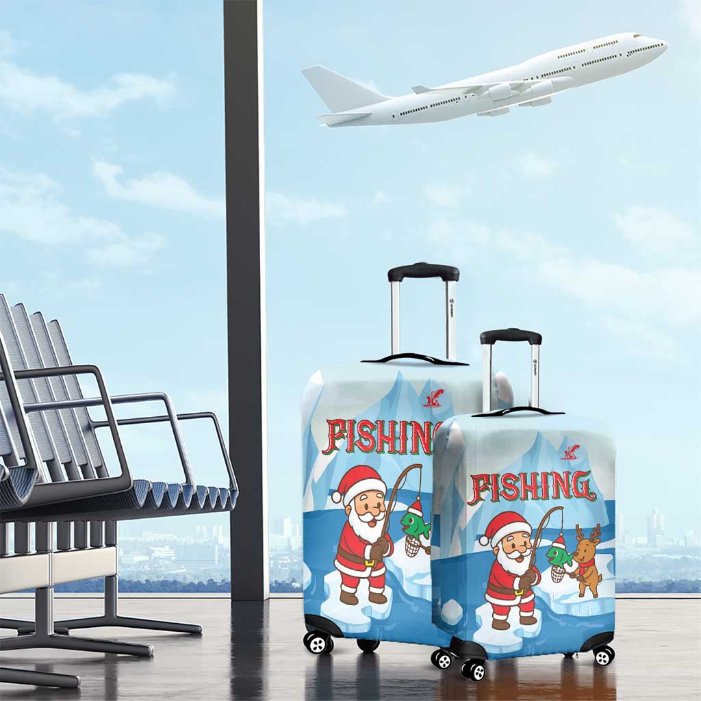 Christmas Fishing Luggage Cover with Santa Claus Reindeer Iceberg and Merry Fishmas Design - Wonder Print Shop