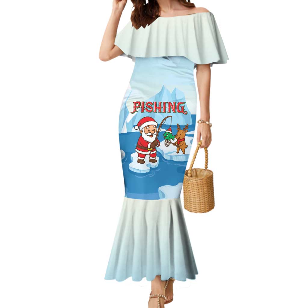 Christmas Fishing Mermaid Dress with Santa Claus Reindeer Iceberg and Merry Fishmas Design - Wonder Print Shop