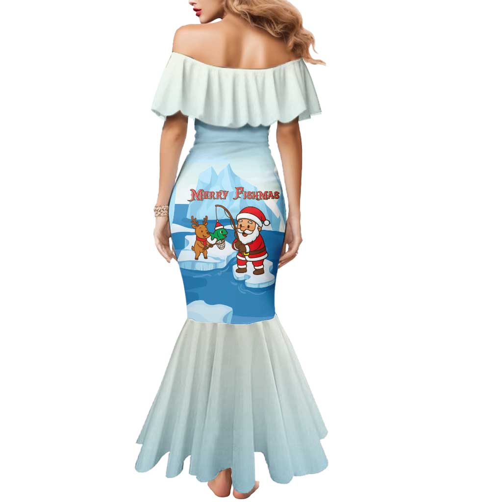 Christmas Fishing Mermaid Dress with Santa Claus Reindeer Iceberg and Merry Fishmas Design - Wonder Print Shop