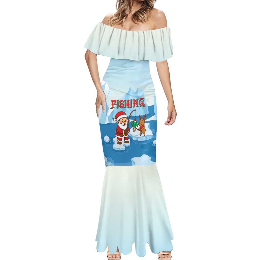 Christmas Fishing Mermaid Dress with Santa Claus Reindeer Iceberg and Merry Fishmas Design - Wonder Print Shop