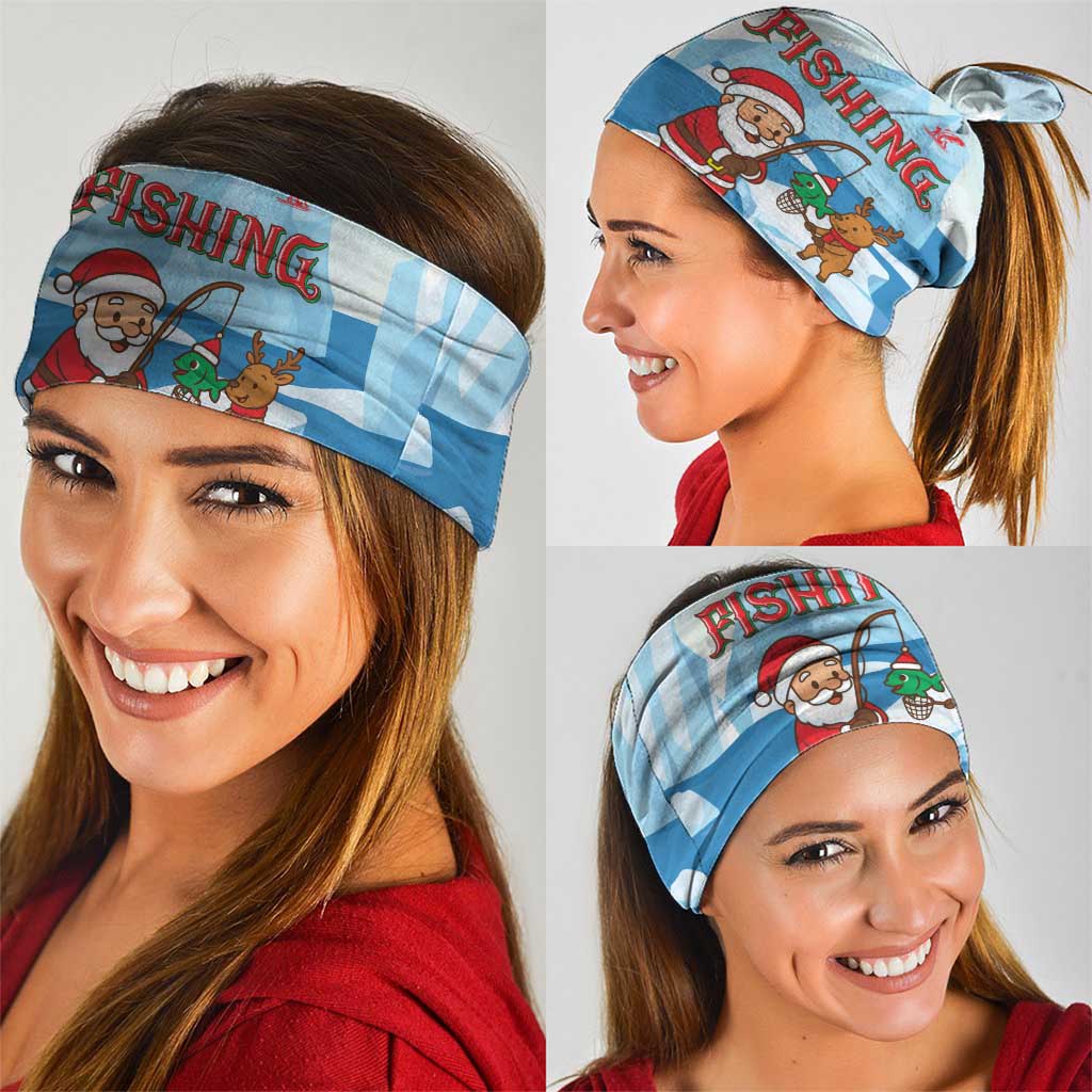 Christmas Fishing Neck Gaiter with Santa Claus Reindeer Iceberg and Merry Fishmas Design - Wonder Print Shop
