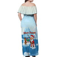 Christmas Fishing Off Shoulder Maxi Dress with Santa Claus Reindeer Iceberg and Merry Fishmas Design - Wonder Print Shop