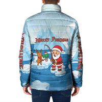 Christmas Fishing Padded Jacket with Santa Claus Reindeer Iceberg and Merry Fishmas Design - Wonder Print Shop
