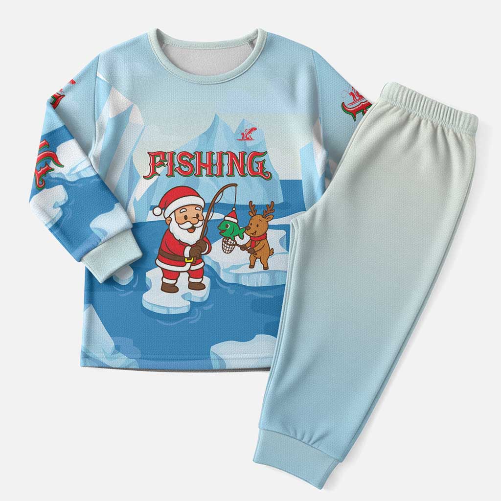 Christmas Fishing Christmas Pajama Set with Santa Claus Reindeer Iceberg and Merry Fishmas Design - Wonder Print Shop