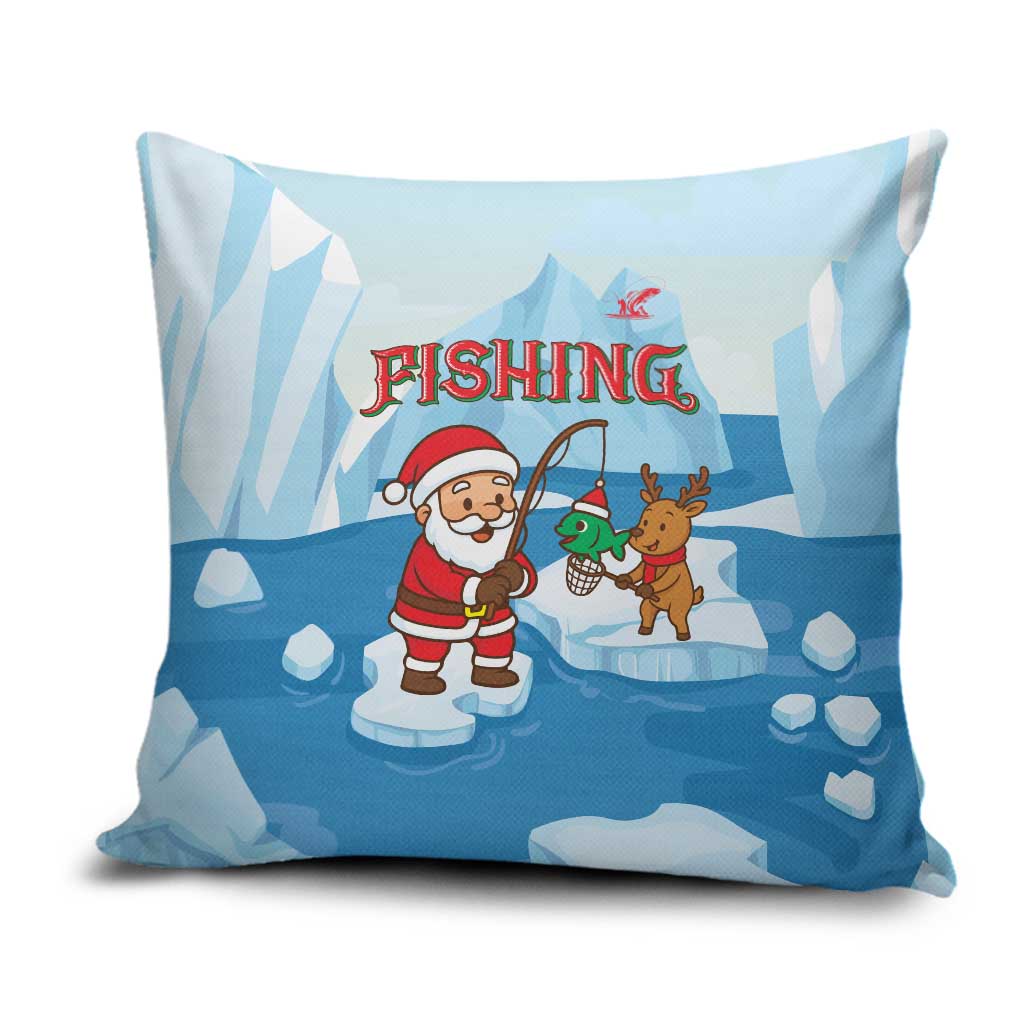 Christmas Fishing Pillow Cover with Santa Claus Reindeer Iceberg and Merry Fishmas Design - Wonder Print Shop