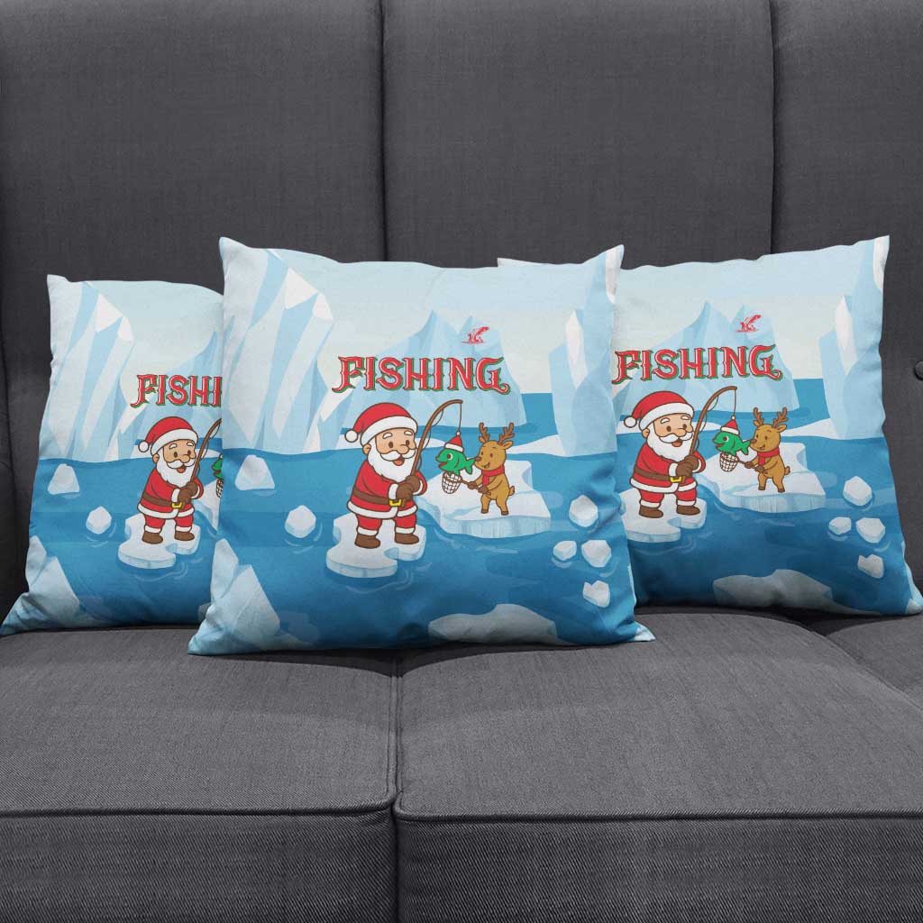 Christmas Fishing Pillow Cover with Santa Claus Reindeer Iceberg and Merry Fishmas Design - Wonder Print Shop