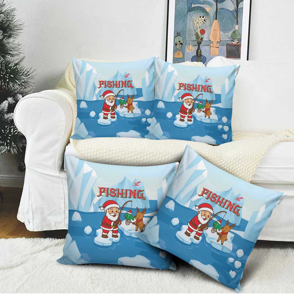 Christmas Fishing Pillow Cover with Santa Claus Reindeer Iceberg and Merry Fishmas Design - Wonder Print Shop