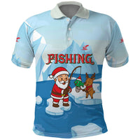 Christmas Fishing Polo Shirt with Santa Claus Reindeer Iceberg and Merry Fishmas Design - Wonder Print Shop