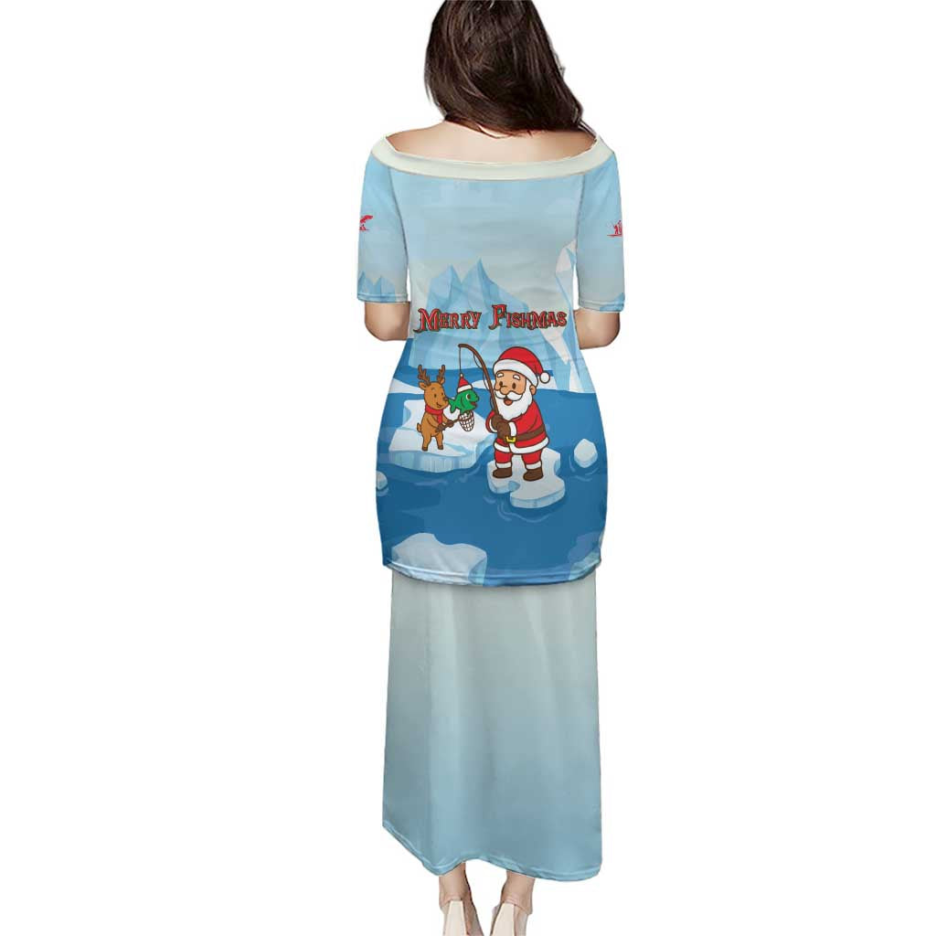 Christmas Fishing Puletasi with Santa Claus Reindeer Iceberg and Merry Fishmas Design - Wonder Print Shop