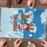 Christmas Fishing Puzzle with Santa Claus Reindeer Iceberg and Merry Fishmas Design - Wonder Print Shop