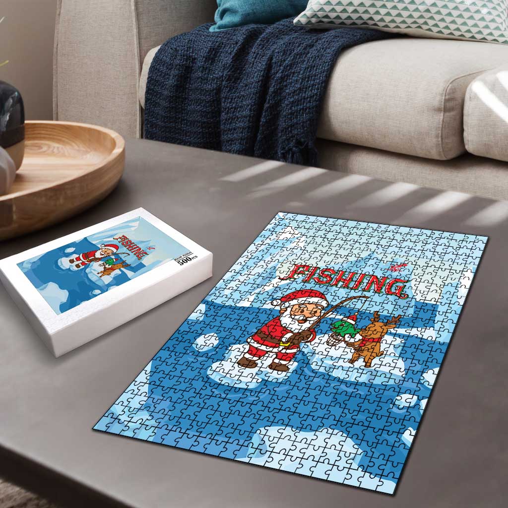 Christmas Fishing Puzzle with Santa Claus Reindeer Iceberg and Merry Fishmas Design - Wonder Print Shop