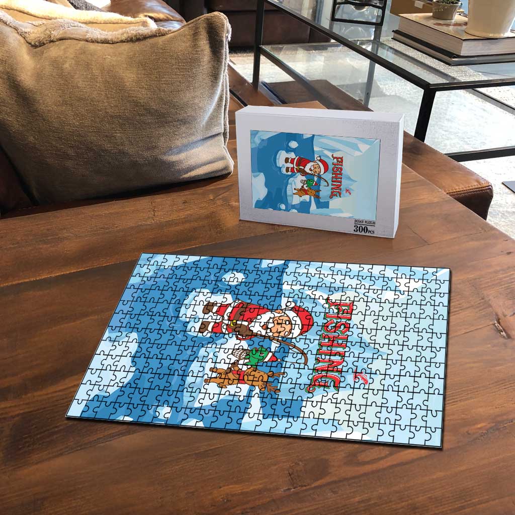 Christmas Fishing Puzzle with Santa Claus Reindeer Iceberg and Merry Fishmas Design - Wonder Print Shop