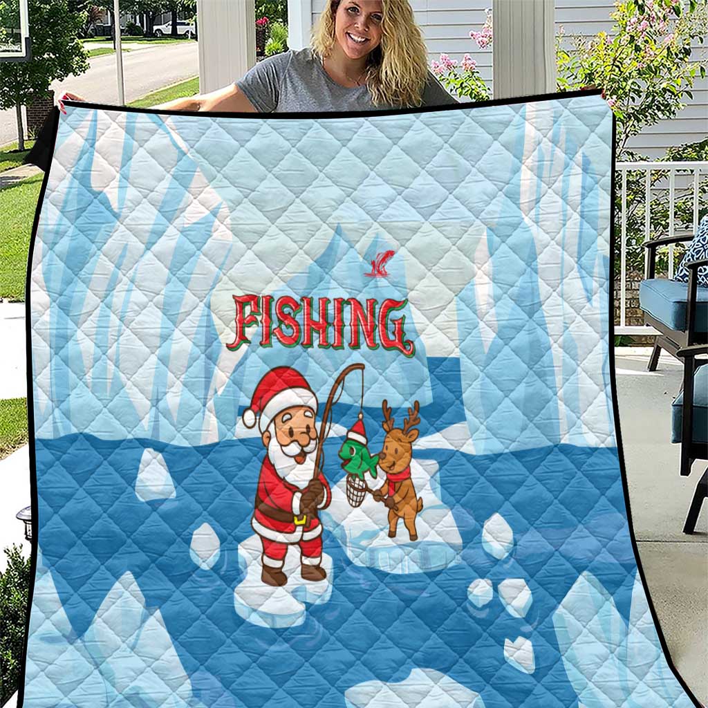 Christmas Fishing Quilt with Santa Claus Reindeer Iceberg and Merry Fishmas Design - Wonder Print Shop