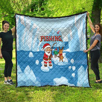 Christmas Fishing Quilt with Santa Claus Reindeer Iceberg and Merry Fishmas Design - Wonder Print Shop