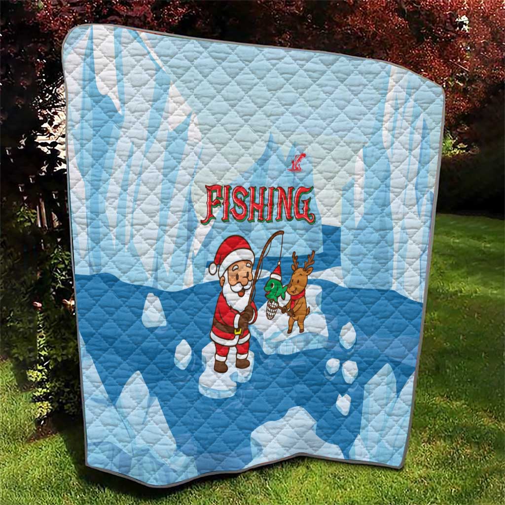 Christmas Fishing Quilt with Santa Claus Reindeer Iceberg and Merry Fishmas Design - Wonder Print Shop