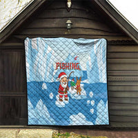 Christmas Fishing Quilt with Santa Claus Reindeer Iceberg and Merry Fishmas Design - Wonder Print Shop