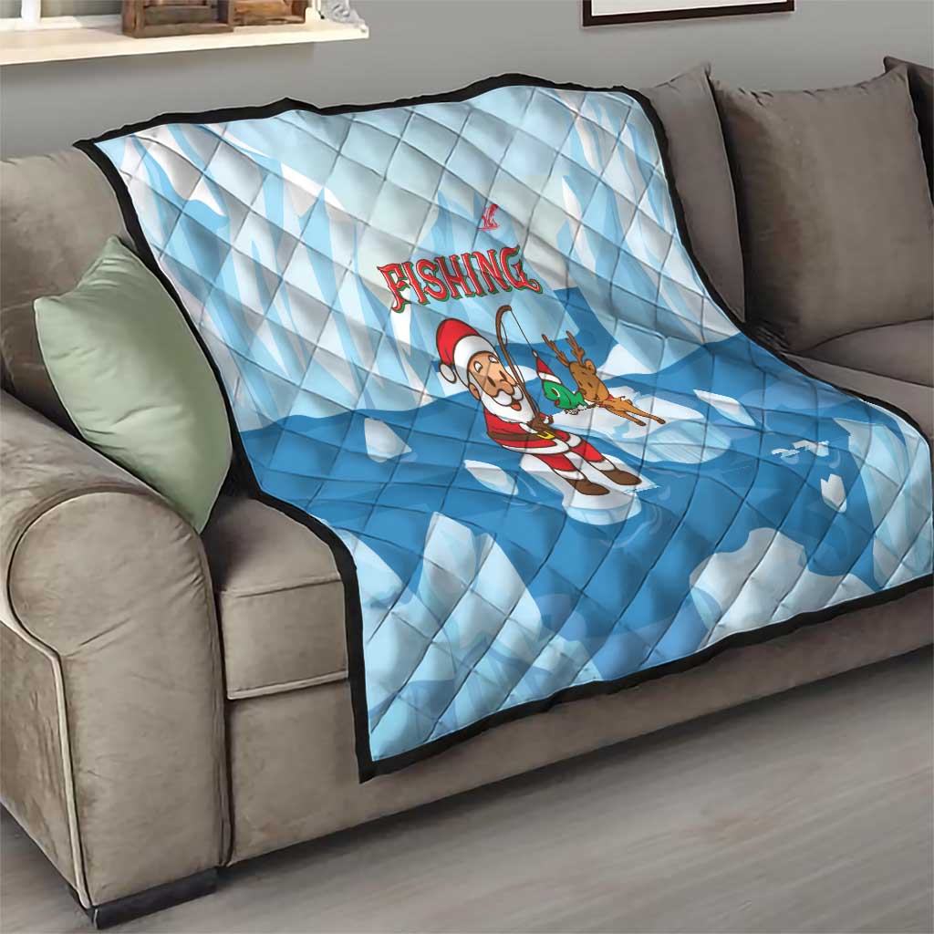 Christmas Fishing Quilt with Santa Claus Reindeer Iceberg and Merry Fishmas Design - Wonder Print Shop