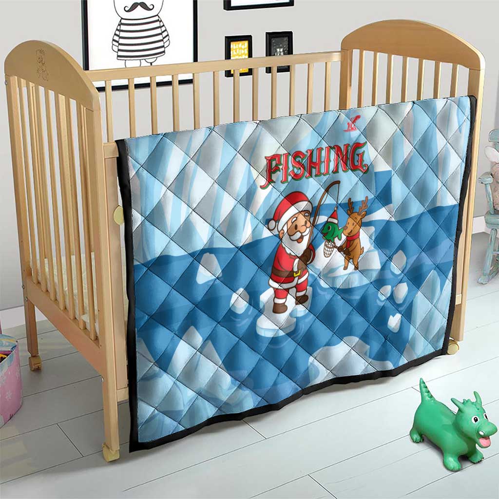 Christmas Fishing Quilt with Santa Claus Reindeer Iceberg and Merry Fishmas Design - Wonder Print Shop
