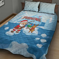Christmas Fishing Quilt Bed Set with Santa Claus Reindeer Iceberg and Merry Fishmas Design - Wonder Print Shop