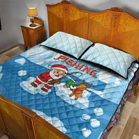Christmas Fishing Quilt Bed Set with Santa Claus Reindeer Iceberg and Merry Fishmas Design - Wonder Print Shop