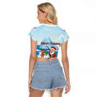 Christmas Fishing Raglan Cropped T Shirt with Santa Claus Reindeer Iceberg and Merry Fishmas Design - Wonder Print Shop
