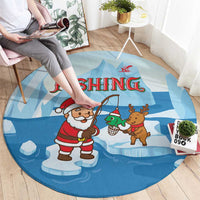 Christmas Fishing Round Carpet with Santa Claus Reindeer Iceberg and Merry Fishmas Design - Wonder Print Shop